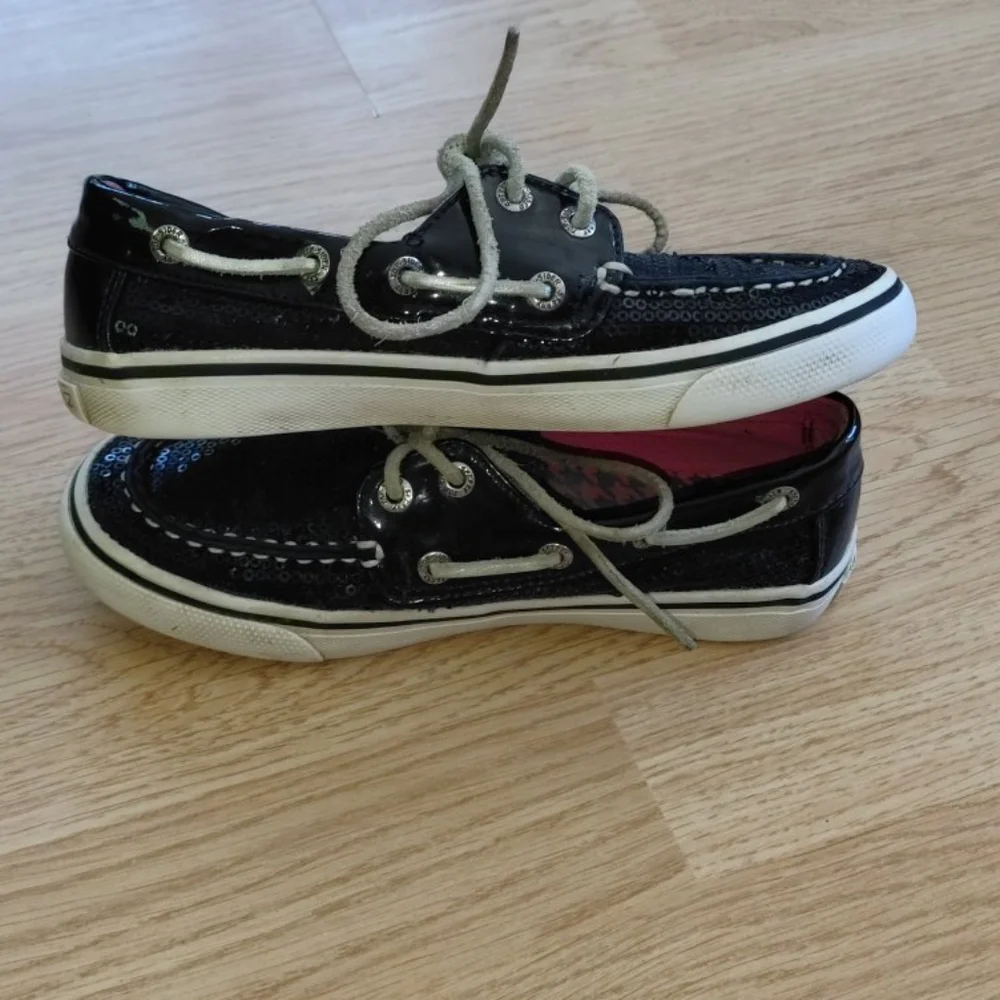 Sperry Top-Sider Bahama Girls Size 13.5 Black Sequin Boat Shoes Loafers